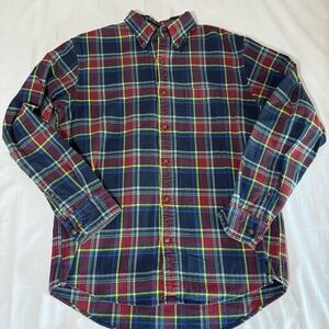 Lands End Flannel Shirt Mens Blue Plaid Button Down Collared Long Sleeve Size M